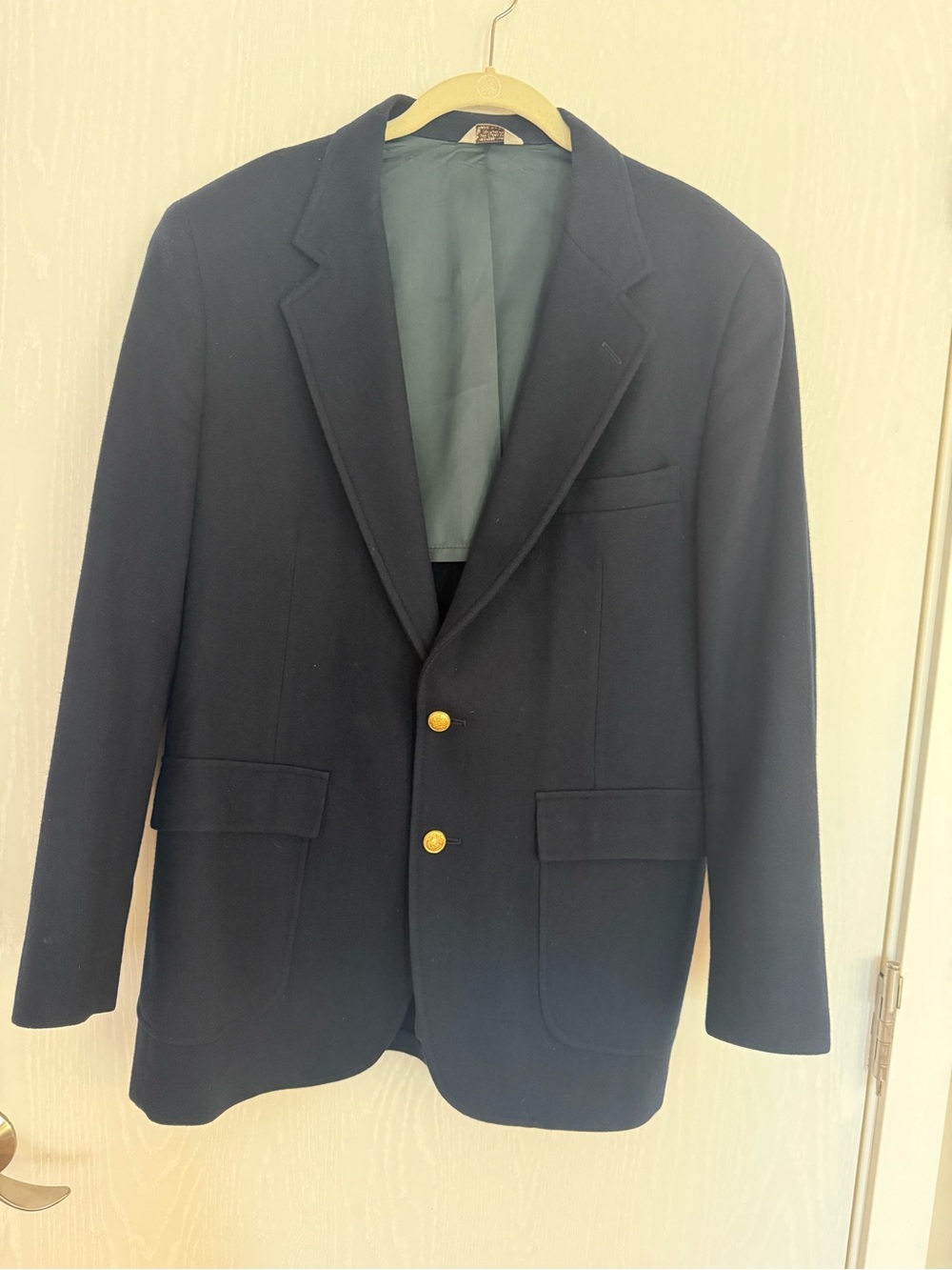 Vintage Kenneth Roberts Navy Wool Blazer Gold Crest Buttons Made USA Preppy L